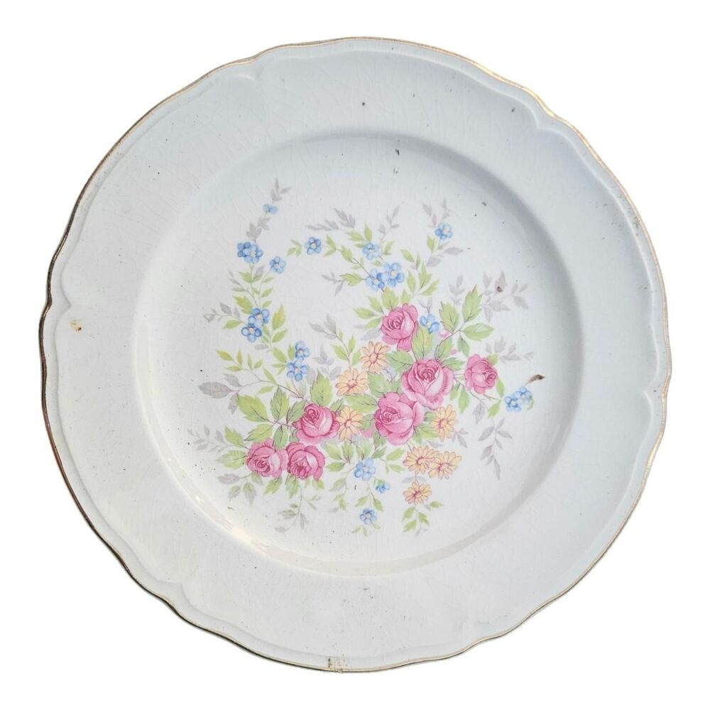 VTG 2 x  Edwin Knowles Floral Rose China Luncheon Plates